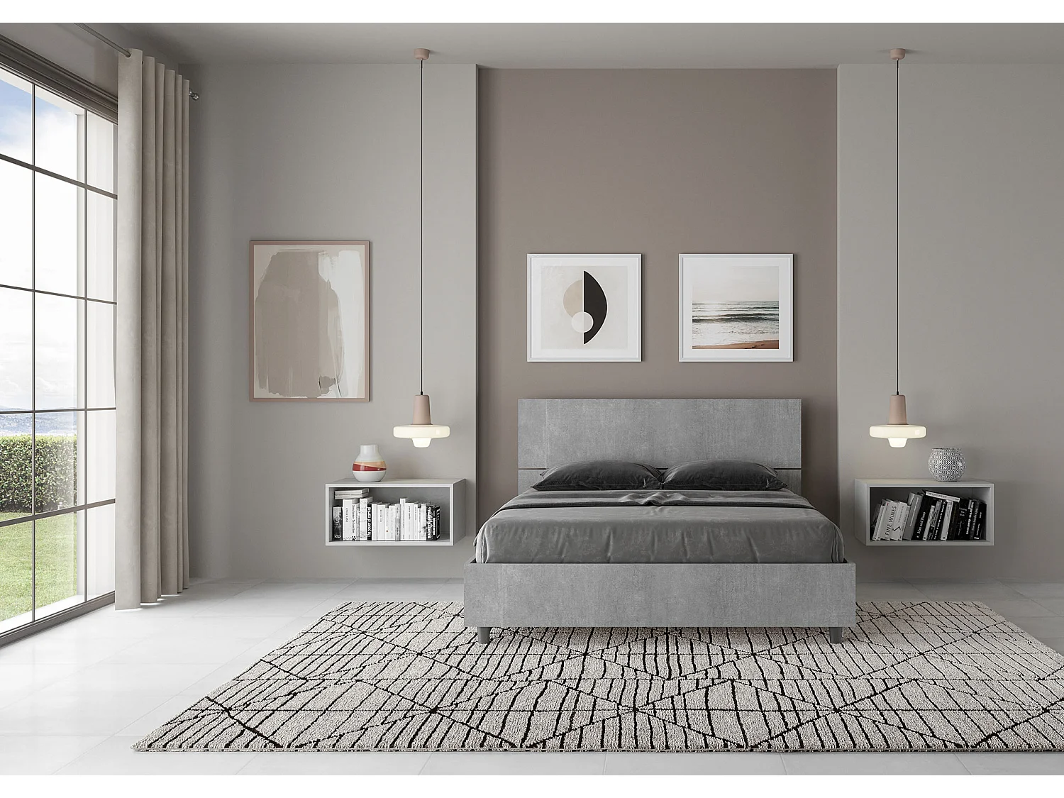 Bett ohne Sockel 140x200 gerades Kopfteil aus Beton Demas