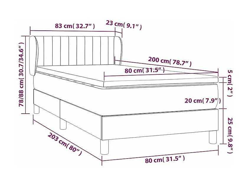 Sommier à lattes de lit et matelas Noir 80x200 Tissu