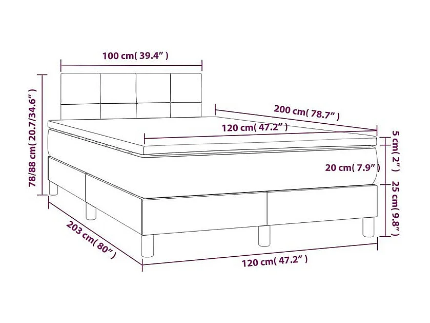 Sommier à lattes de lit avec matelas LED Noir 120x200 Tissu