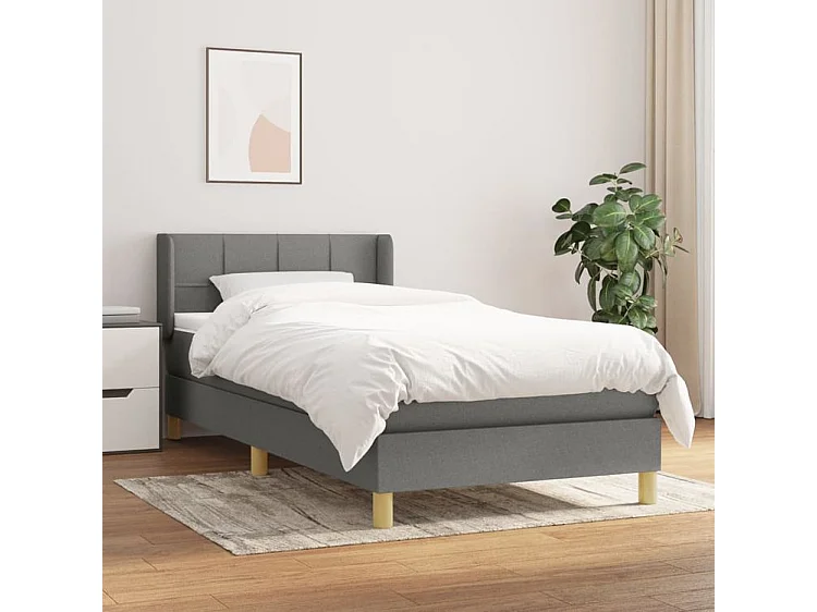 Sommier à lattes de lit et matelas Gris foncé 90x190 Tissu