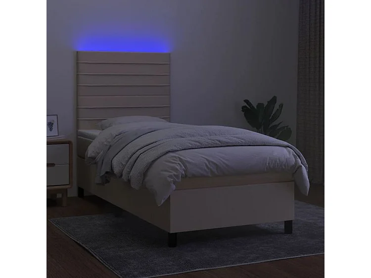 Sommier à lattes de lit et matelas et LED Crème 90x190 Tissu