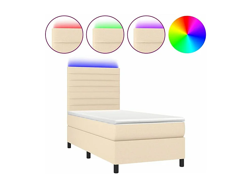 Sommier à lattes de lit et matelas et LED Crème 90x190 Tissu