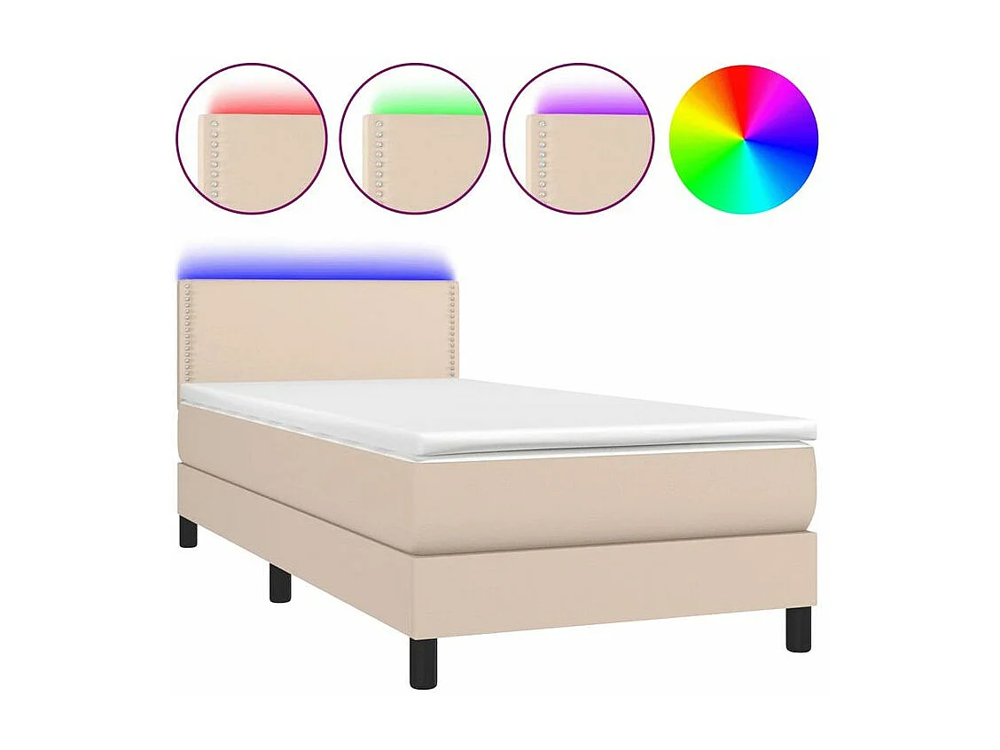 Sommier à lattes de lit avec matelas et LED Cappuccino 80x200