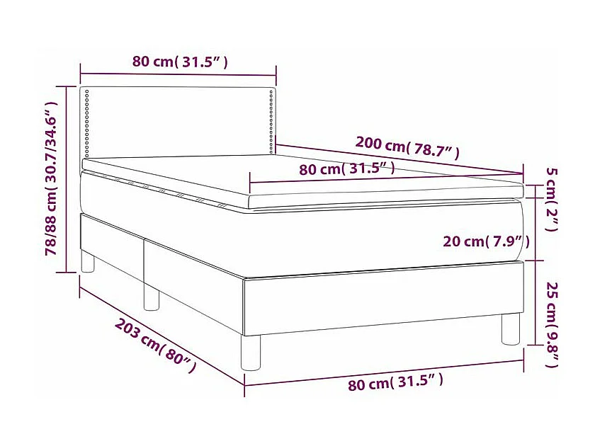 Sommier à lattes de lit avec matelas et LED Cappuccino 80x200