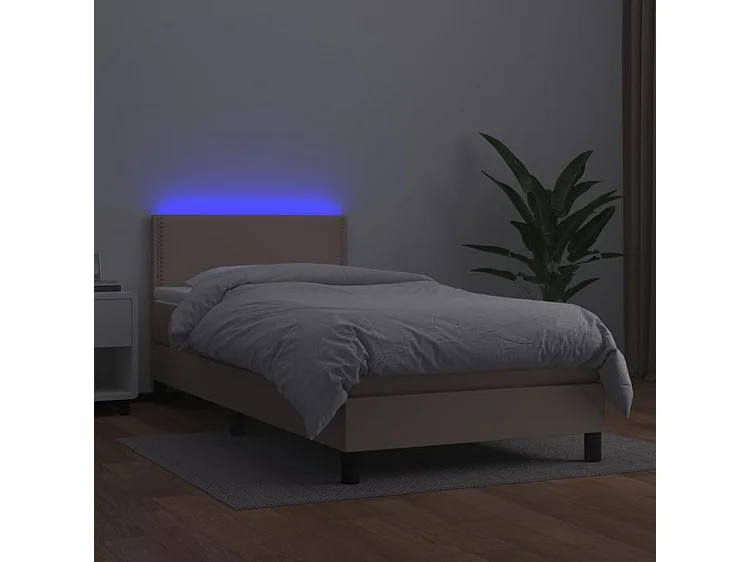 Sommier à lattes de lit avec matelas et LED Cappuccino 80x200
