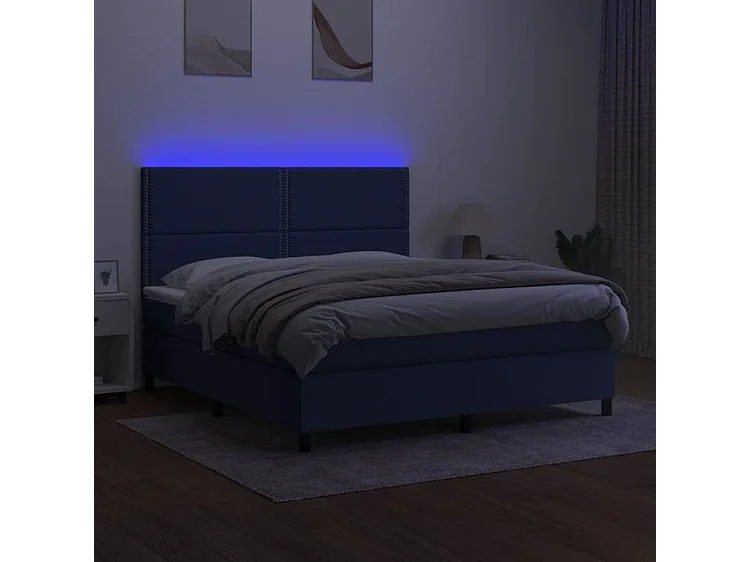 Sommier à lattes de lit et matelas et LED Bleu 160x200 Tissu