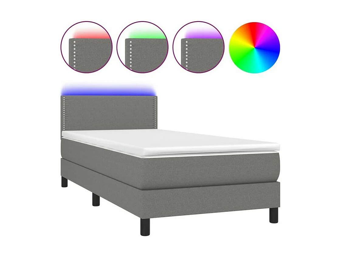 Sommier à lattes de lit et matelas et LED Gris foncé 100x200