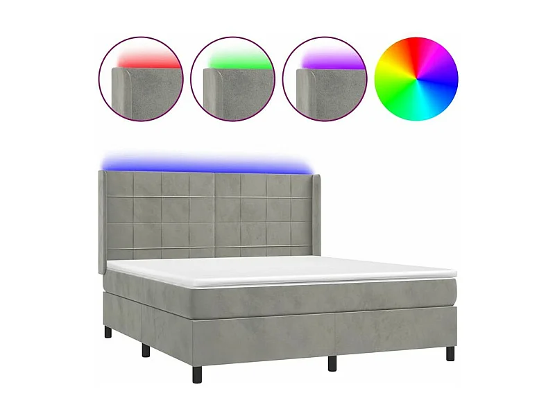 Sommier à lattes de lit matelas et LED Gris clair 180x200