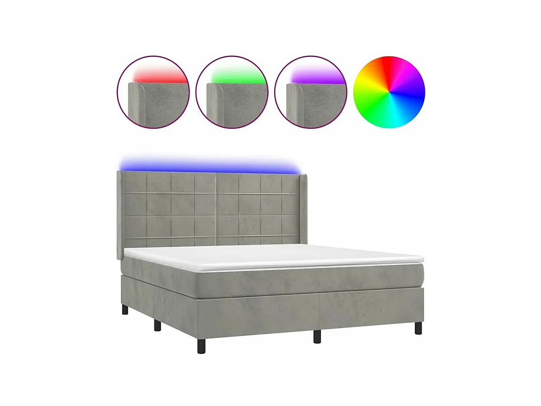 Sommier à lattes de lit matelas et LED Gris clair 180x200