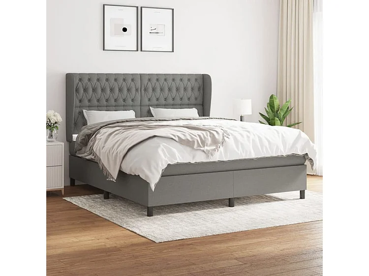 Sommier à lattes de lit avec matelas Gris foncé 180x200 Tissu