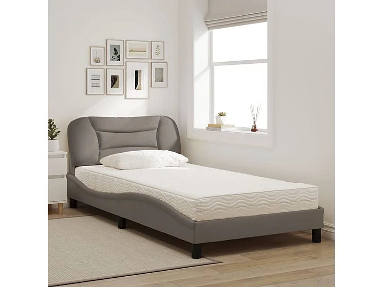 Lit avec matelas taupe 100x200 tissu