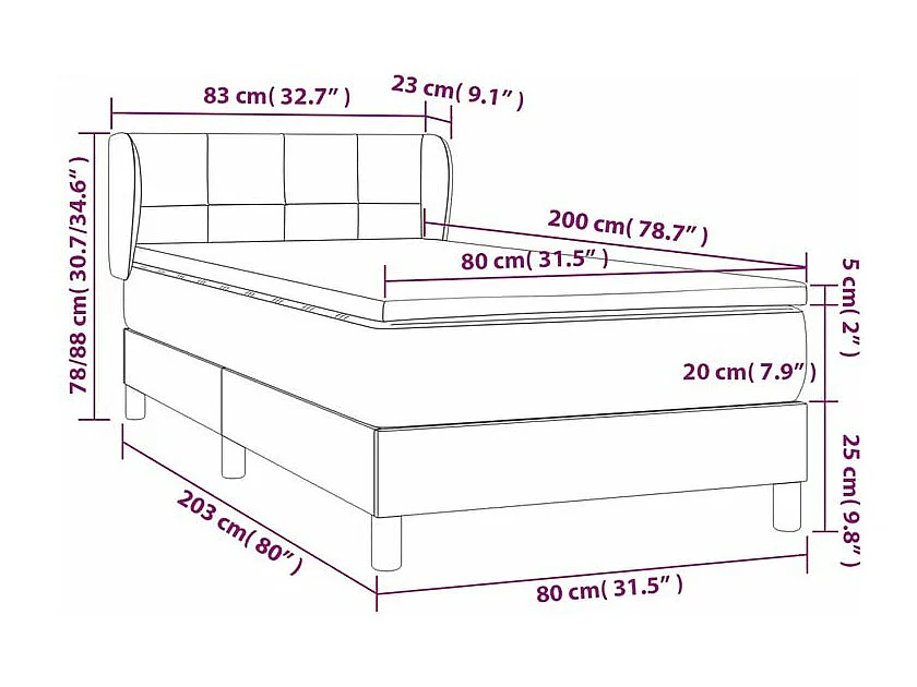 vidaXL Cama box spring con colchón tela negro 80x200 cm