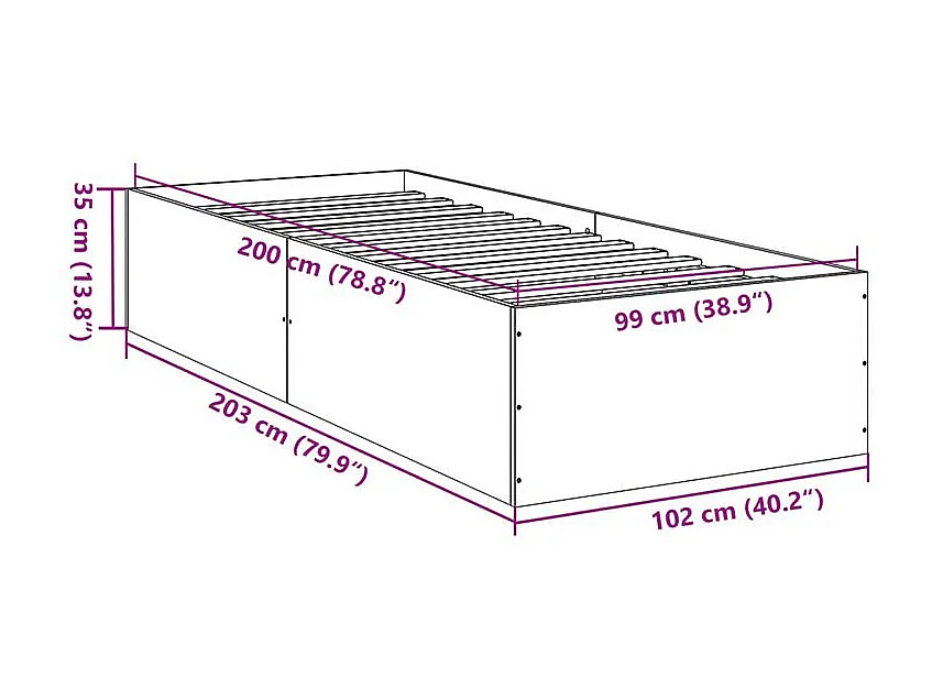 Cadre de lit gris béton 100x200 bois d'ingénierie