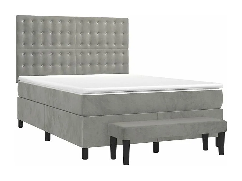 Sommier à lattes de lit et matelas Gris clair 140x190 Velours