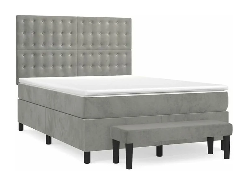 Sommier à lattes de lit et matelas Gris clair 140x190 Velours