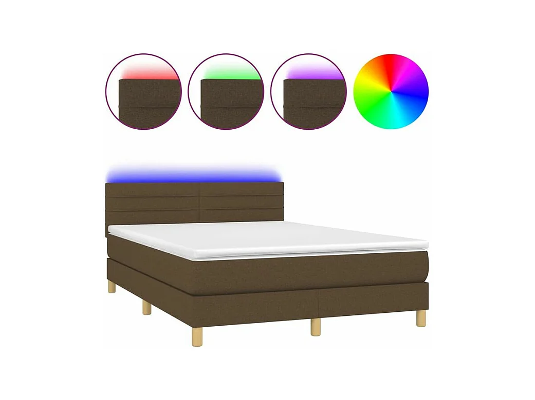 Sommier à lattes de lit matelas et LED Marron foncé 140x200