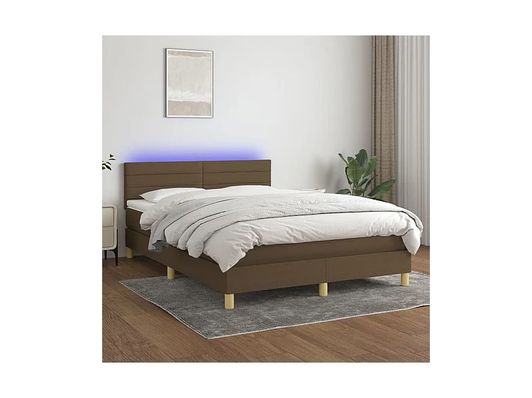 vidaXL Cama box spring con colchón LED tela marrón oscuro 140x200 cm