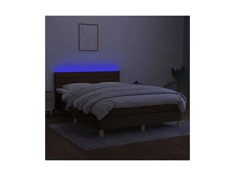 vidaXL Cama box spring con colchón LED tela marrón oscuro 140x200 cm