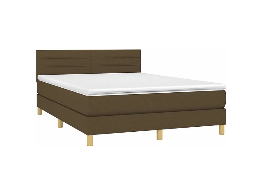 vidaXL Cama box spring con colchón LED tela marrón oscuro 140x200 cm