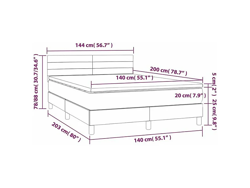 vidaXL Cama box spring con colchón LED tela marrón oscuro 140x200 cm