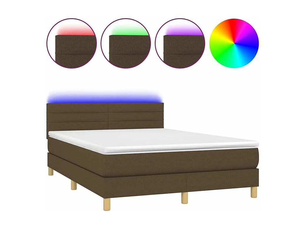 Sommier à lattes de lit matelas et LED Marron foncé 140x200