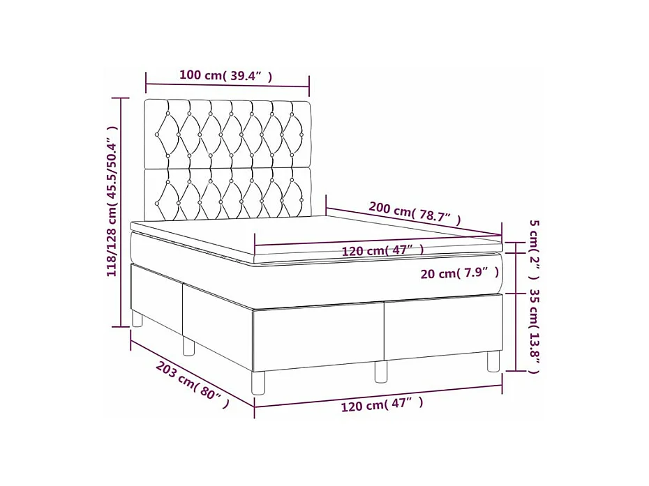 Boxspring met matras stof lichtgrijs 120x200 cm