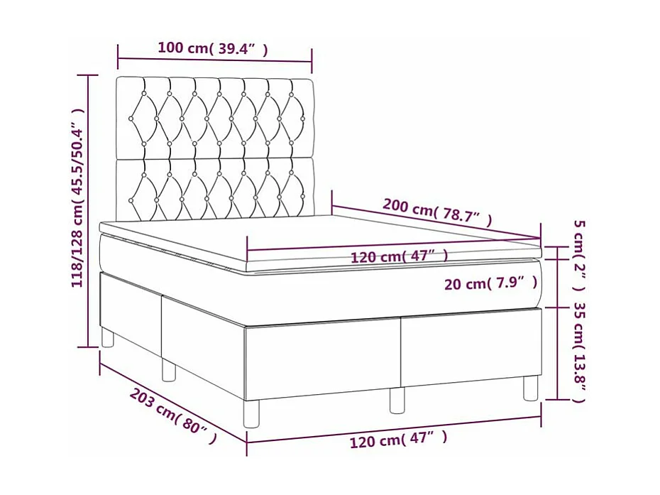 Sommier à lattes de lit avec matelas Gris clair 120x200 Tissu