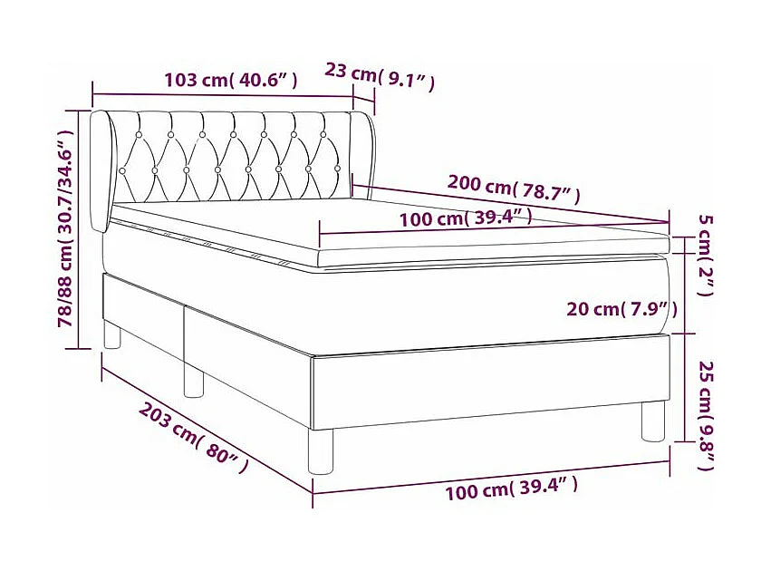 Sommier à lattes de lit avec matelas Gris foncé 100x200 Tissu