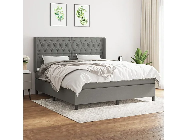 Sommier à lattes de lit avec matelas Gris foncé 160x200 Tissu