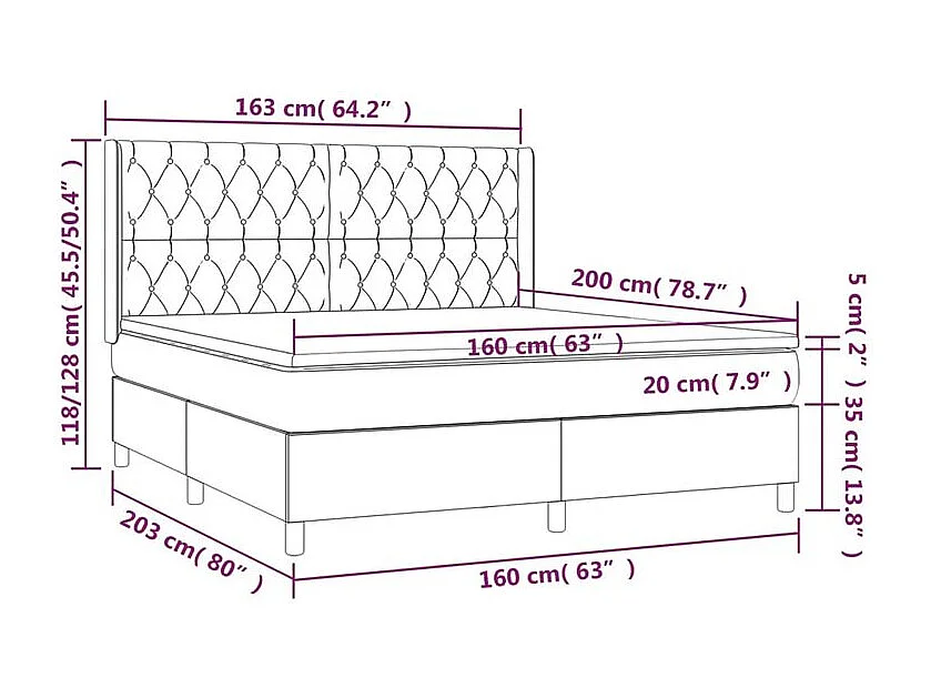 Sommier à lattes de lit avec matelas Gris foncé 160x200 Tissu