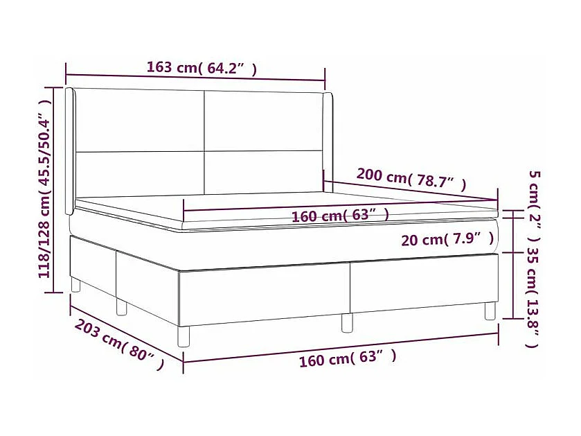Sommier à lattes de lit matelas et LED Gris foncé 160x200