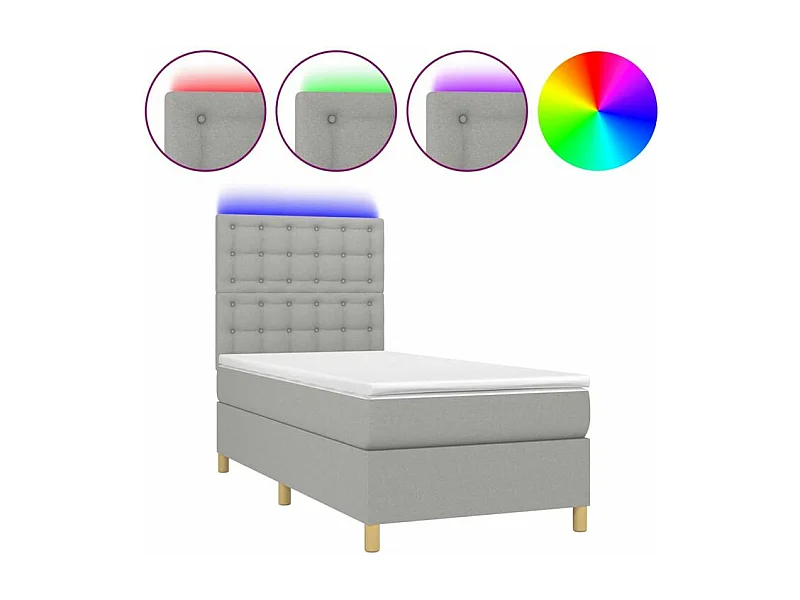 Sommier à lattes de lit et matelas et LED Gris clair 90x200