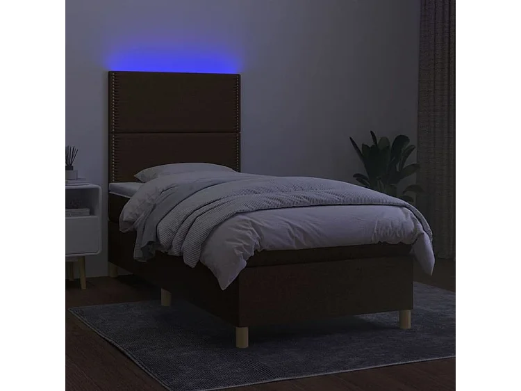 Sommier à lattes de lit matelas et LED Marron foncé 100x200