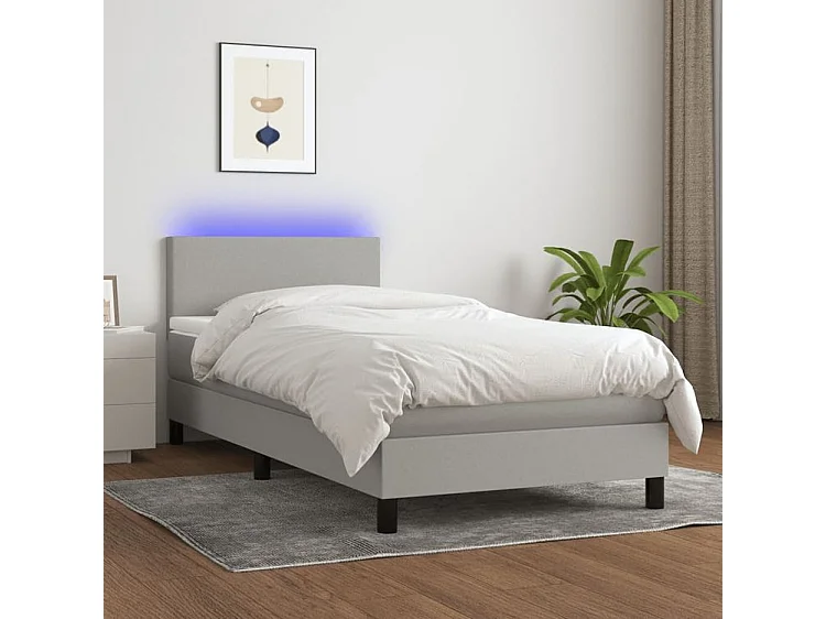 Sommier à lattes de lit avec matelas et LED Gris clair 90x200