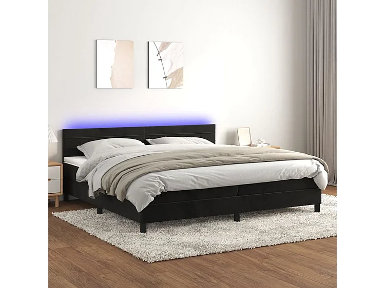 Sommier à lattes de lit avec matelas et LED Noir 200x200