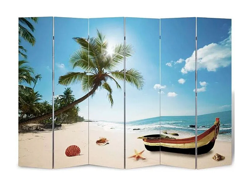 Paravent décoratif imprimé 6 volets bois Sea