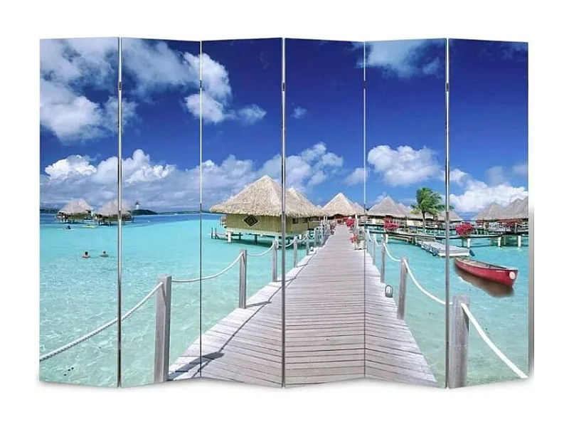 Paravent décoratif imprimé 6 volets bois Sea