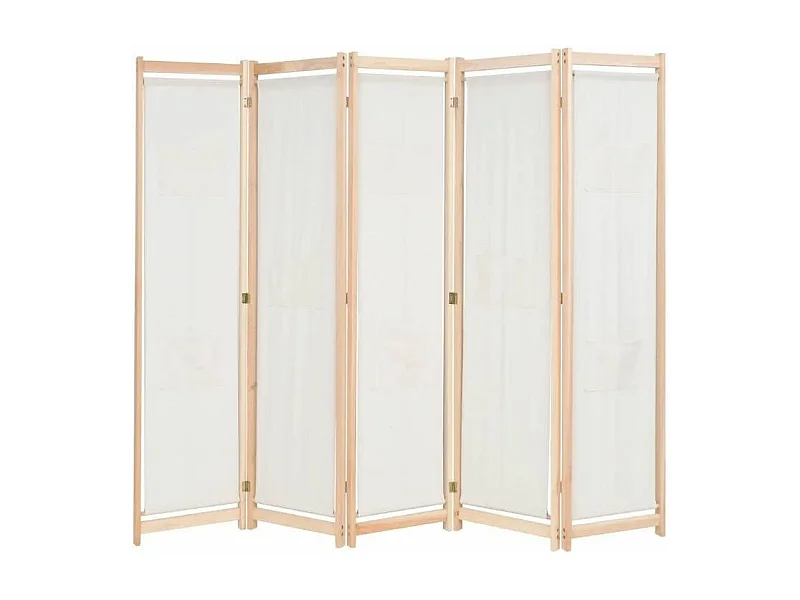 Paravent 5 volets bois et tissu blanc Karen