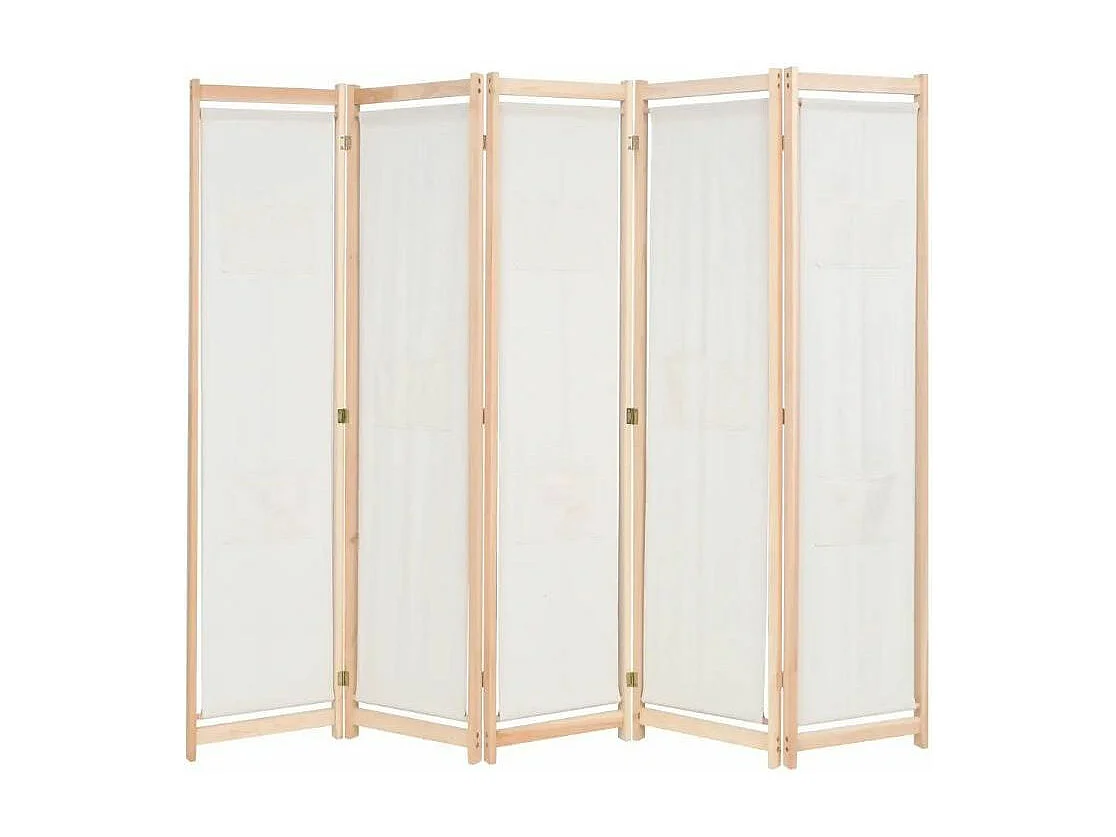 Paravent 5 volets bois et tissu blanc Karen