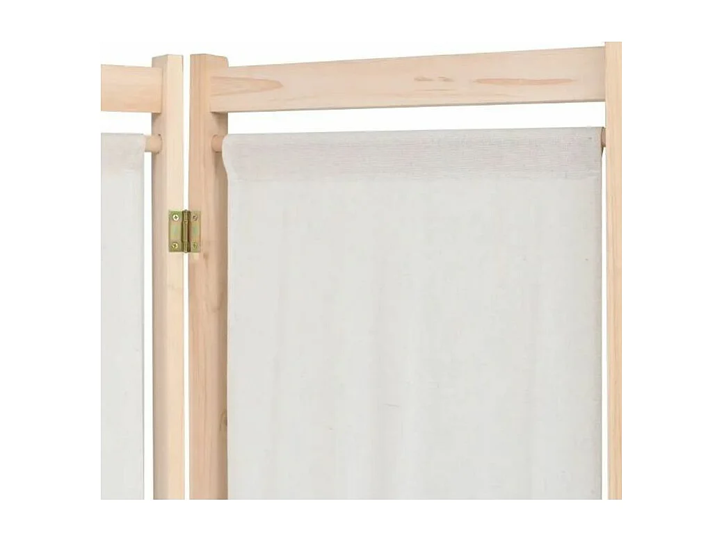 Paravent 5 volets bois et tissu blanc Karen