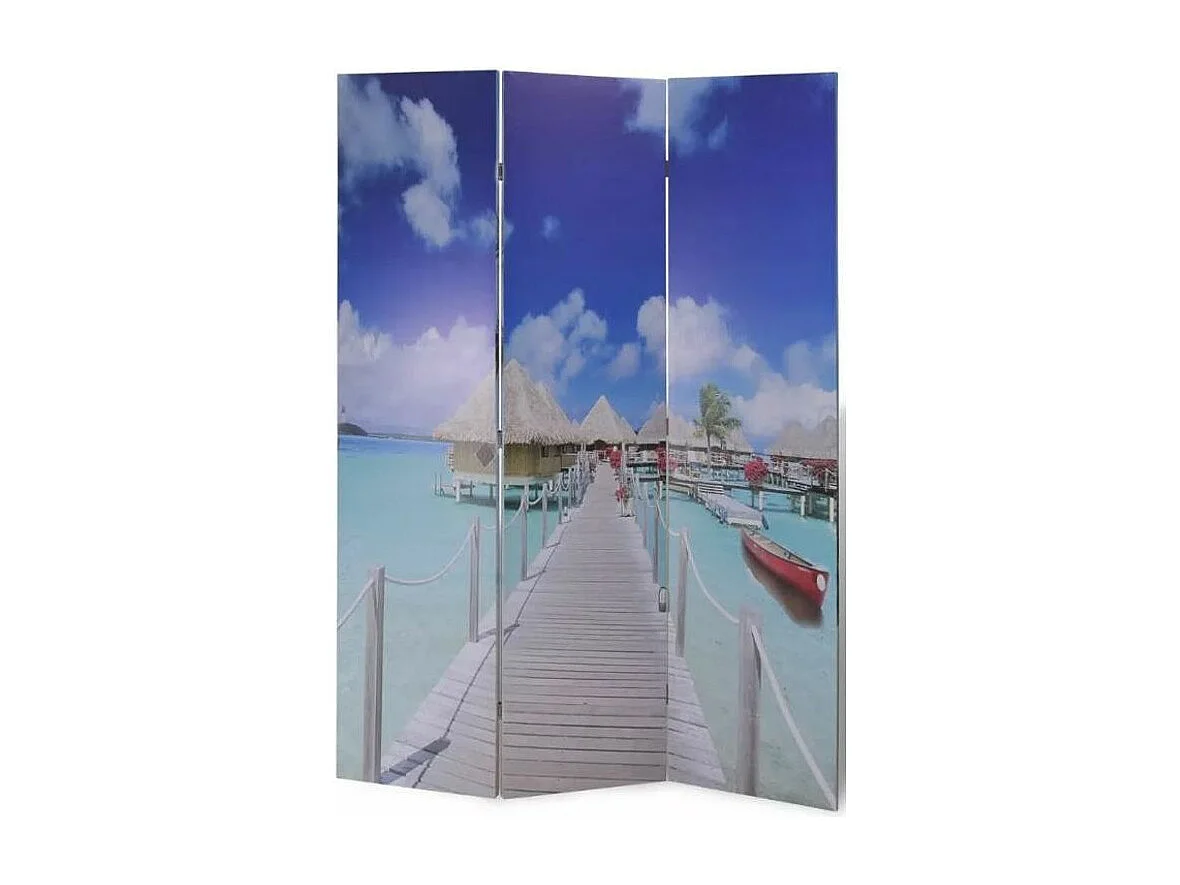 Paravent décoratif imprimé 3 volets bois Sea