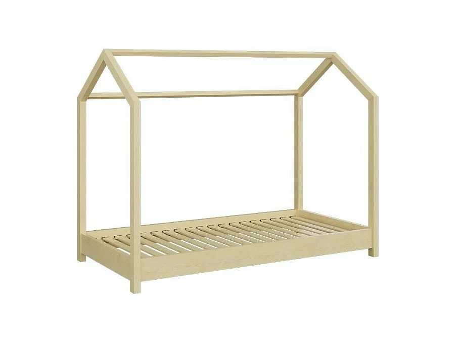 Lit cabane naturel 90x200 avec sommier en bois