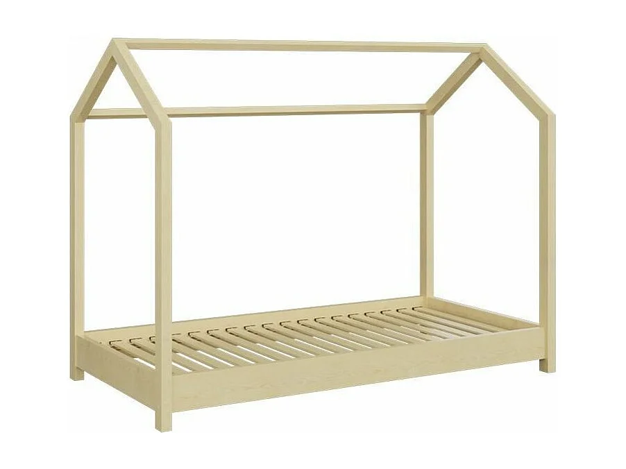 Lit cabane naturel 90x200 avec sommier en bois
