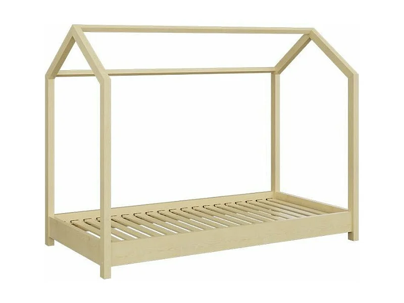 Lit cabane naturel 90x200 avec sommier en bois