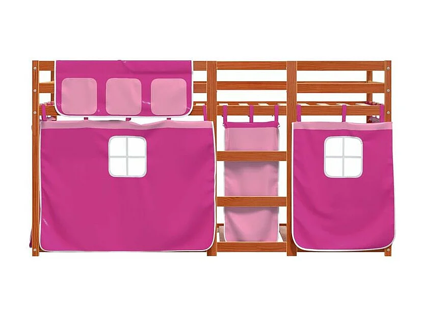 Lit superposé avec rideaux rose 90x200 bois pin massif
