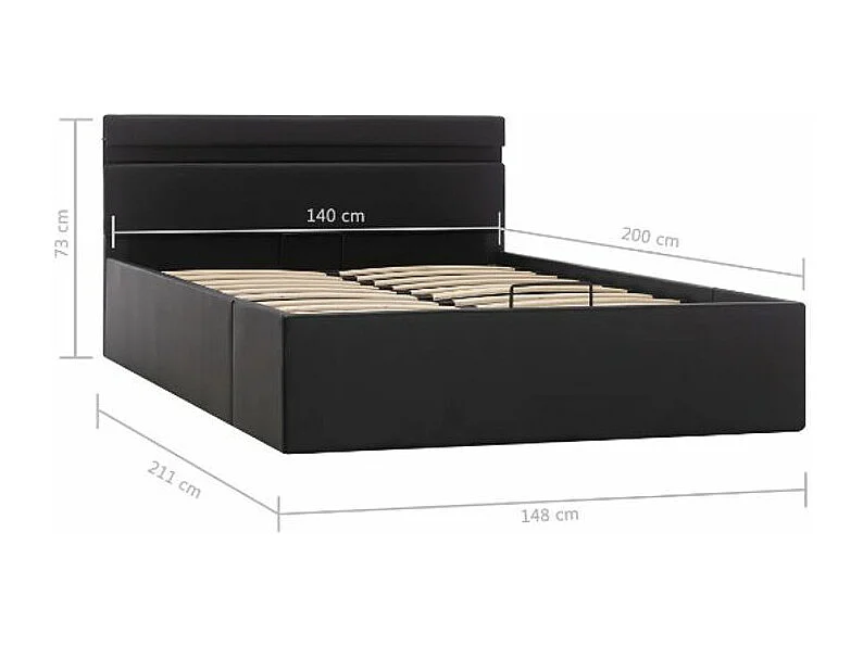 Lit coffre à LED simili cuir noir Rundi 140x200