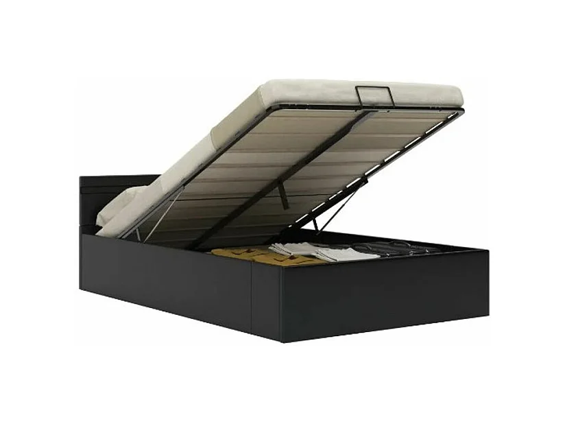 Lit coffre à LED simili cuir noir Rundi 140x200