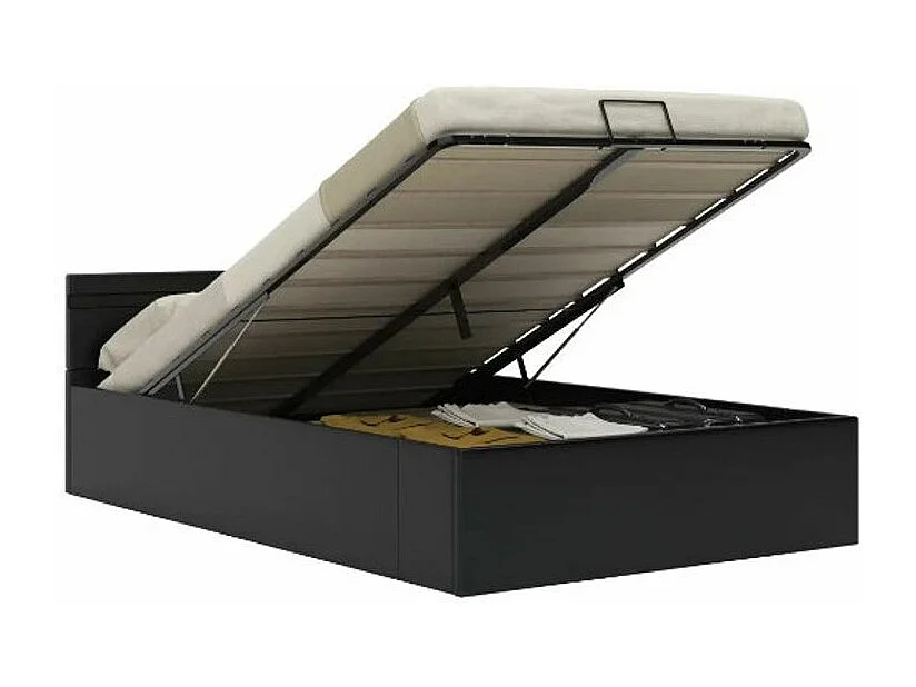 Lit coffre à LED simili cuir noir Rundi 140x200
