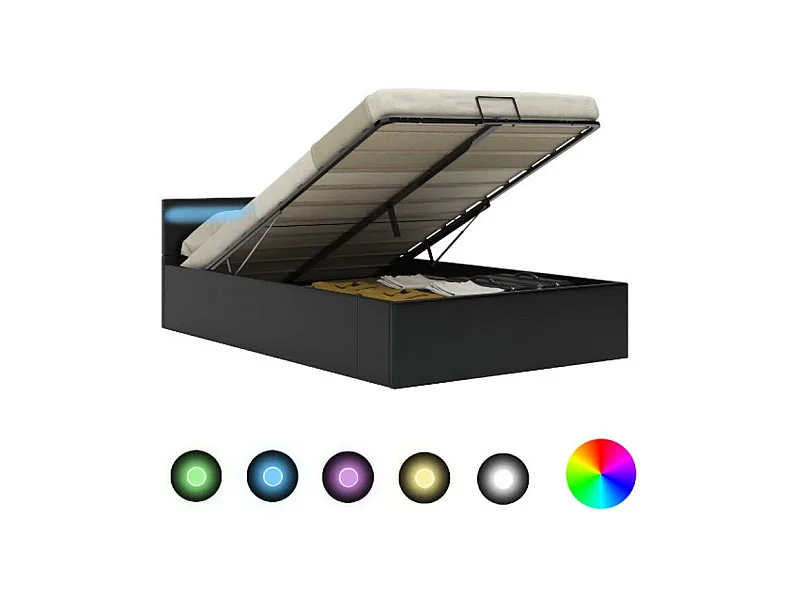 Lit coffre à LED simili cuir noir Rundi 160x200