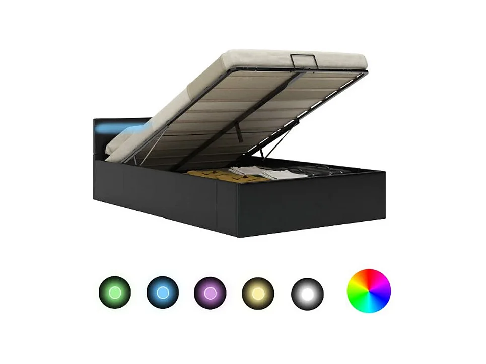 Lit coffre à LED simili cuir noir Rundi 160x200